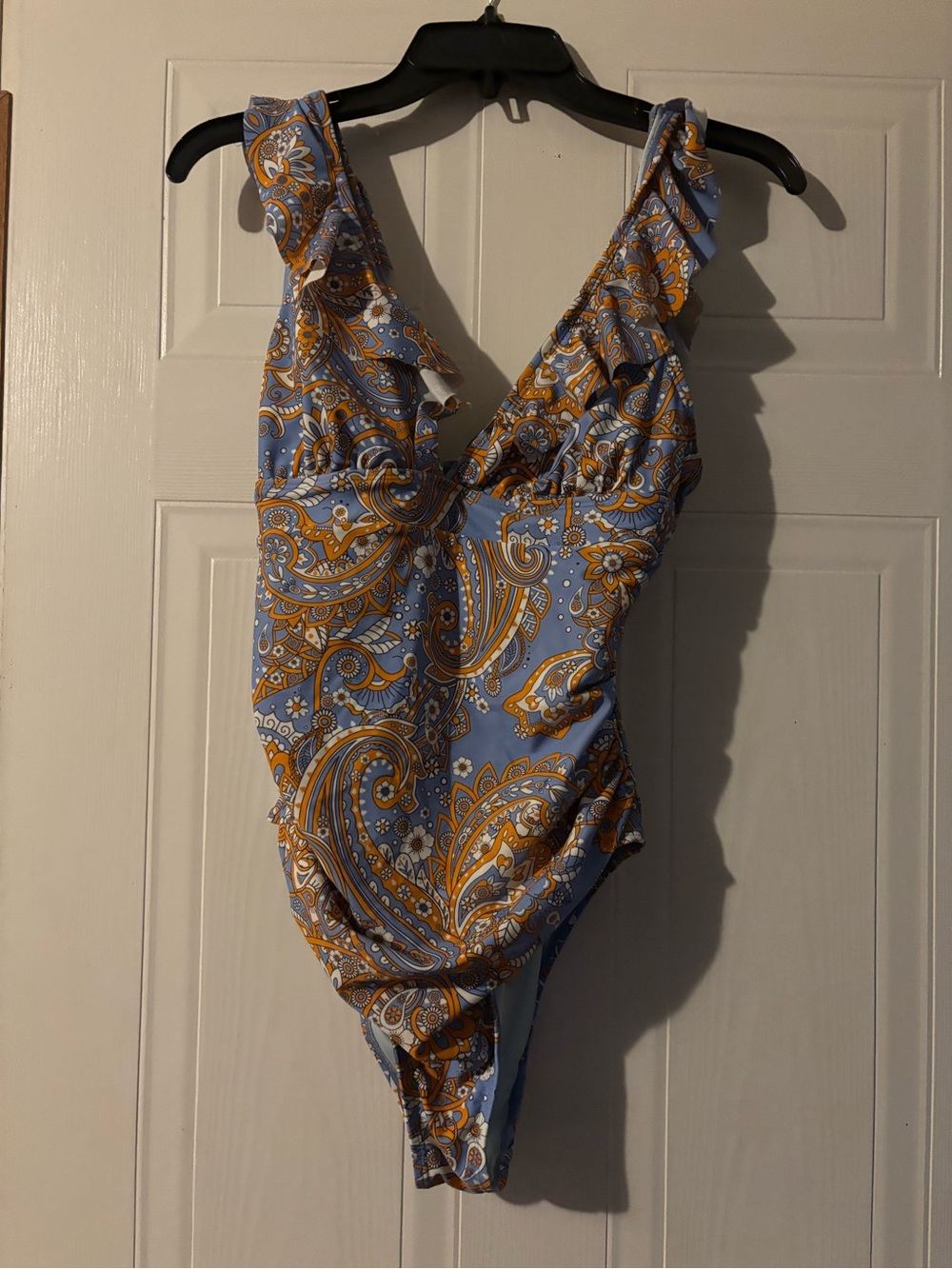 Cupshe Blue and Mustard Paisley One-Piece Swimsuit